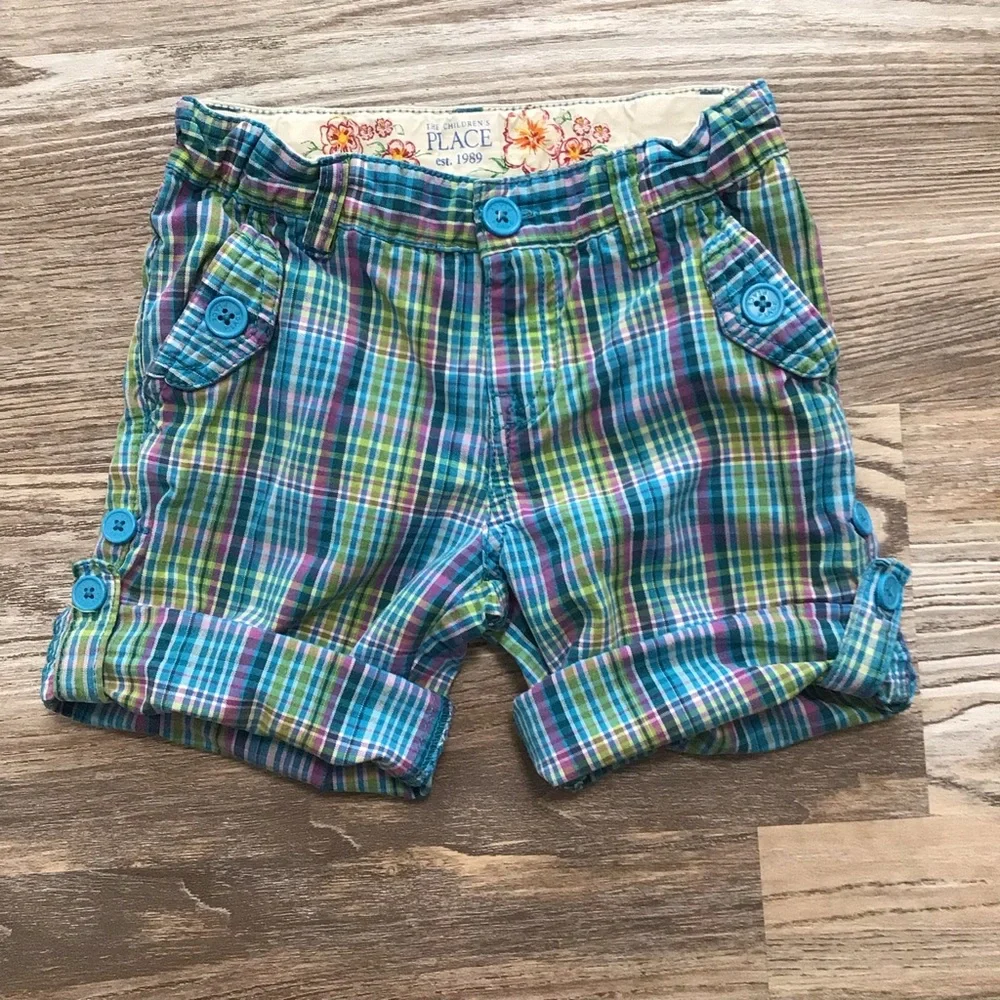 The Children’s Place Blue Plaid Roll Tab Bermuda Short Adjustable Waist 6